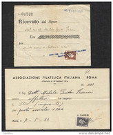 ITALIA - 1944 - 1945 - FISCALI 30 Cent E 1 Lira - RICEVUTA - Fiscaux