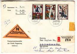 Liechtenstein - Lettre Recom De 1963 - Oblit Vaduz - Exp Vers Huy - Minnesänger - Valeur 6,60 Euros - Storia Postale