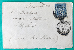 France N°90 Sur Enveloppe TAD AMILLIS, Seine Et Marne 13.12.1890 - (C581) - 1877-1920: Periodo Semi Moderno