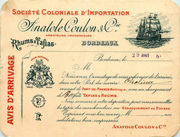 Bordeaux * Société Coloniale D'importation Anatole COULON & Cie Rhums & Tafias * Arrivée Navire ORSOLINA * Doc Pub - Bordeaux