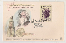 Rabindranath Tagore - CENTENARY OF THE BIRTH OF THE BENGALI POET - ARGENTINA 1961 First Day Card - Cinema