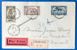 Maroc N°63, 115 Et PA N°9 Sur Enveloppe Recommandée De Casablanca 1.3.1927 Pour Marseille - (B3542) - Luftpost