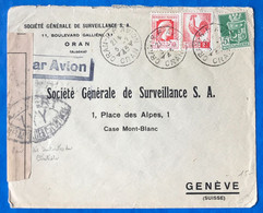 Algérie, Divers Sur Enveloppe Censurée TAD ORAN R.P. AVION, Oran 3.9.1943 - (B3544) - Cartas & Documentos