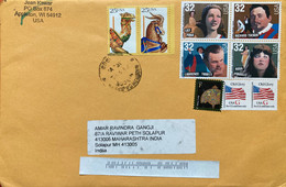 USA 2022,CAMEL ,HORSE,DEER ,OPERA SINGER 4 DIFFERENT FAMOUS,FLAG ,LAMP 9 STAMPS COVER TO INDIA - Storia Postale