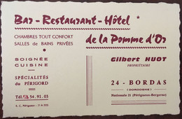 Carte Publicité Bar Restaurant Hôtel De La Pomme D'Or, Gilbert HUOT 24 Bordas Dordogne - Publicidad