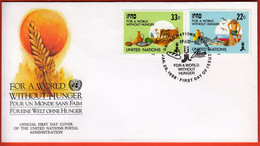 United Nations New York 1988 / For A World Without Hunger, Food, Bread, Corn, Cow, Fish / FDC - Covers & Documents