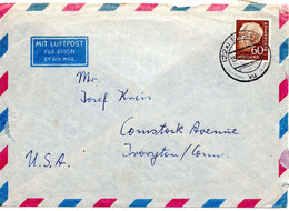 59227 - Bund - 1959 - 60Pfg Heuss II EF A LpBf ESSEN -> Ivoryton, CT (USA), Klappe Fehlt - Storia Postale