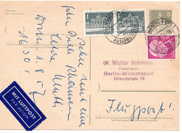 59229 - Berlin - 1957 - 8Pfg Bauten GAKte M ZusFr Per Luftpost MUENCHEN -> Berlin - Brieven En Documenten