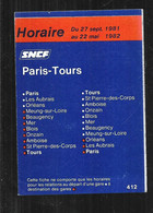 Sncf Horaires Paris Tours 1981-1982 - Europe