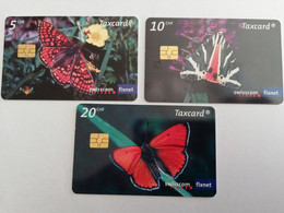 ZWITSERLAND  CHIPCARD SERIE /   CHF 5,-+ CHF 10,-+ CHF 20,- BUTTERFLY       Nice Used   **9658** - Schweiz