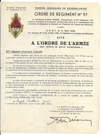 Guerre D' INDOCHINE  Citation à L'ordre De L'armée 22 Iéme Régiment D'infanterie Coloniale - Documentos