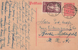 Pologne 1919 Entier Postal Allemand Reich Ganzsache + Timbre Polonais Cachet Poznan - Covers & Documents