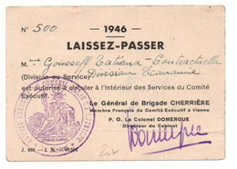 1946  - LAISSEZ PASSER Avec CACHET Du COMITE EXECUTIF DU CONSEIL ALLIE EN AUTRICHE - WW II