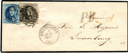 BELGIQUE - MEDAILLON N°6+7 MARGES OBLITERES P24 BRUXELLES SUR LETTRE SANS CORRESPONDANCE POUR LUXEMBOURG, 1856 - 1851-1857 Medaillen (6/8)