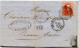 BELGIQUE - MEDAILLON N°16A  OBLITERE P25 CHARLEROY SUR LETTRE AVEC CORRESPONDANCE POUR BEAUNE, 1863 - 1863-1864 Medallions (13/16)