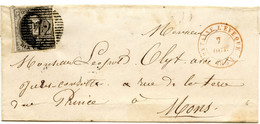 BELGIQUE - MEDAILLON N°6  OBLITERE P42 FONTAINE L'EVEQUE SUR LETTRE SANS CORRESPONDANCE POUR MONS, 1854 - 1851-1857 Medallones (6/8)