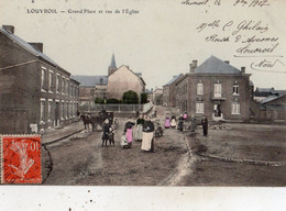 LOUVROIL GRAND'PLACE ET RUE DE L'EGLISE (CARTE COLORISEE ) - Louvroil