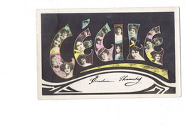 Carte Fantaisie - Lettres Alphabet Prénom CECILE - Femme Thème Mode - Coiffure - AE 2033 - Style Art-déco - 1906 - Prénoms