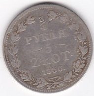 Pologne 5 Zlotych / 3/4 Rouble 1836 MW. Nicholas I. En Argent. C# 133 - Polonia