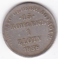 Pologne 1 Zloty / 15 Kopeks 1838 HT. Nicholas I. En Argent C# 129 - Poland