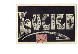 Carte Fantaisie - Lettres Alphabet Prénom LUCIEN - Femme élégante Coiffure - Style Art-déco - 1906 - Prénoms