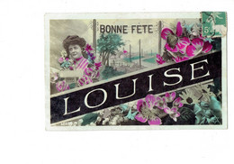 Cpa Fantaisie - Femme ELEGANTE - Prénom LOUISE - Lettre Alphabet Décorée Illustration - FLEURS - PC 4257 - Fil Téléphone - Prénoms