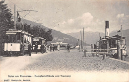 CPA  Suisse, SPIEZ AM THUNERSEE Dampfschifflande Und Tramway, 1909 - BE Berne