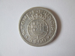 Sao Tome And Principe 5 Dollars 1951 Silver Coin AUNC - Sao Tome And Principe