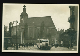 Orig. Foto AK Um 1930, Reichenbach Vogtland, ST. Petri Paulikirche, Davor Herrlicher Oldtimer Bus, Litfaßsäule - Reichenbach I. Vogtl.