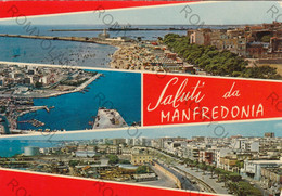 CARTOLINA  MANFREDONIA,FOGGIA,PUGLIA,SALUTI,LUNGOMARE,SPIAGGIA,MARE,SOLE,ESTATE,BARCHE A VELA,VACANZA,VIAGGIATA - Manfredonia