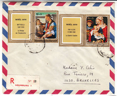 Noël 1970 - Burundi - Lettre Recom De 1970 ° - Oblit Busumbura - Avec Timbres Avec Vignette - Rare - Oiseaux - Used Stamps