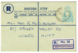 Ref 1546 - 1959 New Zealand Postal Stationery Registered Cover Redwoodtown To Stokes Valley - Postmark Query - Storia Postale