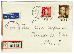 Ref 1546 - 1951 Registered Airmail Censored Cover - Norway 105 Ore Rate To Austria - Storia Postale