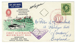 Ref 1546 - 1963 Airmail Cover Australia 2s3d Rate To London Hovercraft Cachet Pilot Signed - Transport Theme - Covers & Documents