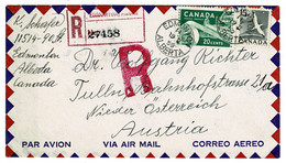 Ref 1546 - 1959 Registered Airmail Cover Edmonton Alberta Canada 35c Rate To Austria - Briefe U. Dokumente