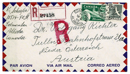 Ref 1546 - 1959 Registered Airmail Cover Edmonton Alberta Canada 35c Rate To Austria - Covers & Documents