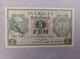 Billete De Suecia De 5 Kronor, Año 1948, Nº Bajo 0073591, UNC - Svezia