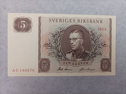 Billete De Suecia De 5 Kronor, Año 1954, UNC - Svezia