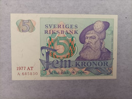 Billete De Suecia De 5 Kronor, Año 1977 Serie A, UNC - Svezia