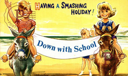 TAYLOR ILLUSTRATION.HAVING A SMASHING HOLIDAY! . SEASIDE KIDDY BAMFORTH CHILDRENS BURROS DONKEYS ÂNES - Taylor