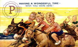 TAYLOR ILLUSTRATION. HAVING A WONDERFUL TIME. SEASIDE KIDDY BAMFORTH. CHILDRENS BURROS DONKEYS ÂNES - Taylor