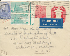 India Postal Stationery Cover Uprated And Sent To USA 1954 - Omslagen