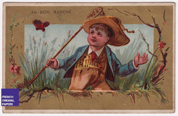 Chromo Dorée 1890s Hutinet Au Bon Marché Paris HU-2 Enfant Chasse Aux Papillons Entomologie Butterfly A73-38 - Au Bon Marché