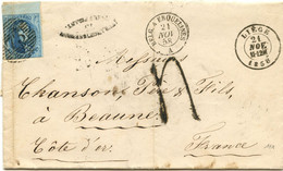 MEDAILLON N°11A (PLI D'ARCHIVE) P75 LIEGE + AFFRANCHISSEMENT INSUFFISANT 75 + TAXE TAMPON 4 SUR LAC POUR BEAUNE, 1858 - 1858-1862 Medallones (9/12)