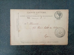 MADAGASCAR . 1895. CARTE LETTRE  Corps Expéditionnaire. Oblitération FM 20/06/95 Et Rhône 07/95. - Lettres & Documents