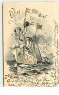 N°15813 - Carte Gaufrée - Viel Glück Fü 1904 - Anges Sur Des Bateaux - New Year
