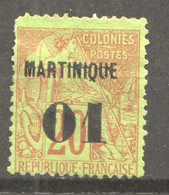 Alphée Dubois20 C. Surchargé «MARTINIQUE / 01» Yv 3 * - Neufs