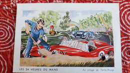 CPSM SPORT AUTOMOBILE 24 H DU MANS  AU VIRAGE DU TERTRE ROUGE  IMPRIMEE MUTUELLES DU MANS DESSIN ALDE 1970 SOUVENIR - Le Mans