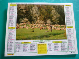 Calendrier 1991 Lavigne   Labourage Cheval Berger Et Moutons Almanach Facteur PTT POSTE Département Sarthe - Grand Format : 1991-00