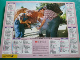 Calendrier 1993 Lavigne  Marechal Ferrant Cheval Fileuse Au Rouet Métier  Almanach Facteur PTT POSTE Département Sarthe - Grand Format : 1991-00